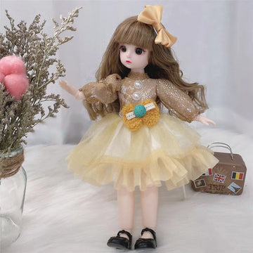 30cm Bjd Doll 12 Moveable Joints 1/6 Girl's Dress 3D Brown Eyes Toy
