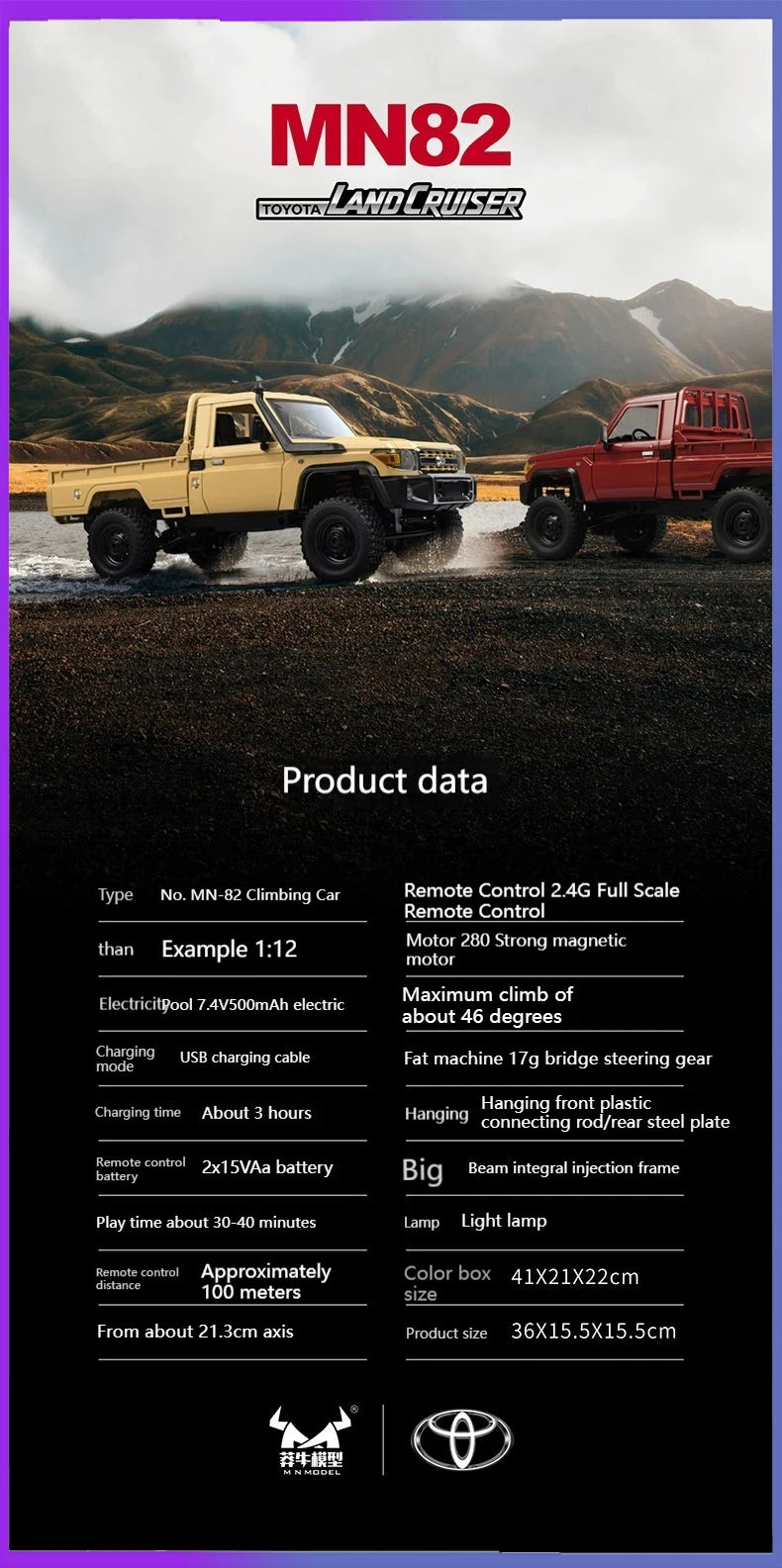 MN82 1:12 Retro with LED Lights, Full Scale Analog LC79, Four-wheel RC Car