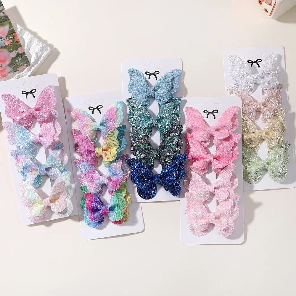 2/4/5Pcs Girls Cute Sequins Double Butterfly Hair Clip Bow Hairpins DIY Headwear Bow Decor Hairgrip Toddler Hair Accessories