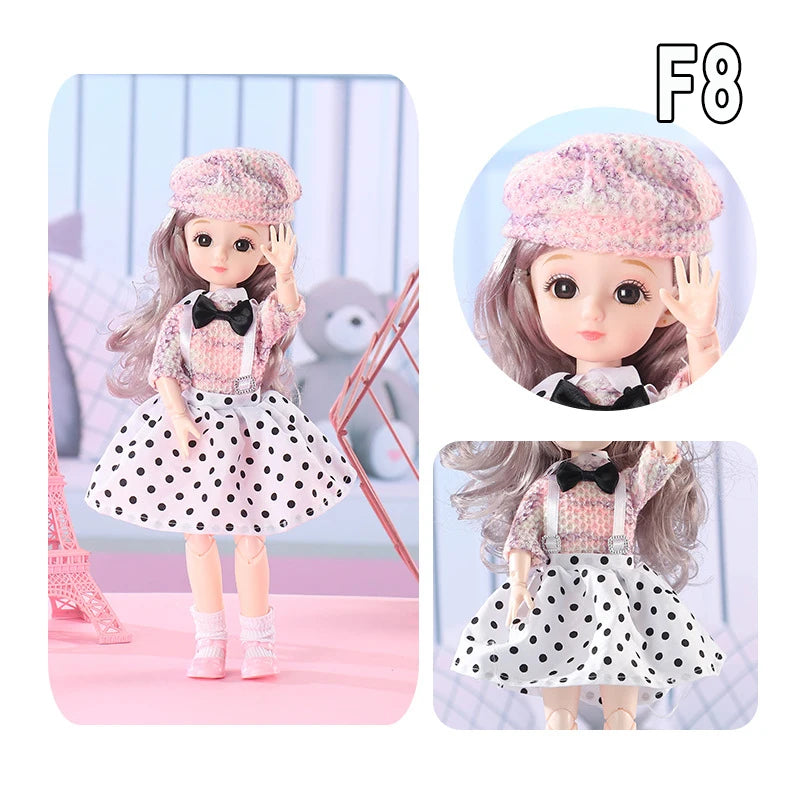12 Inch 30cm 1/6 Girl Bjd Dolls with Clothes Skirt Hat Headdress Dress Up DIY Toys Dollhouse