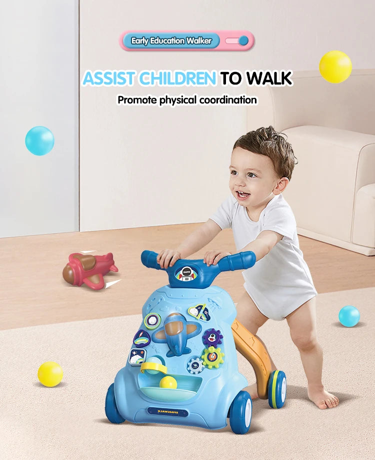 Toddler Toys Hand Push Music Walker Early Educational Electric Lighting Trolley