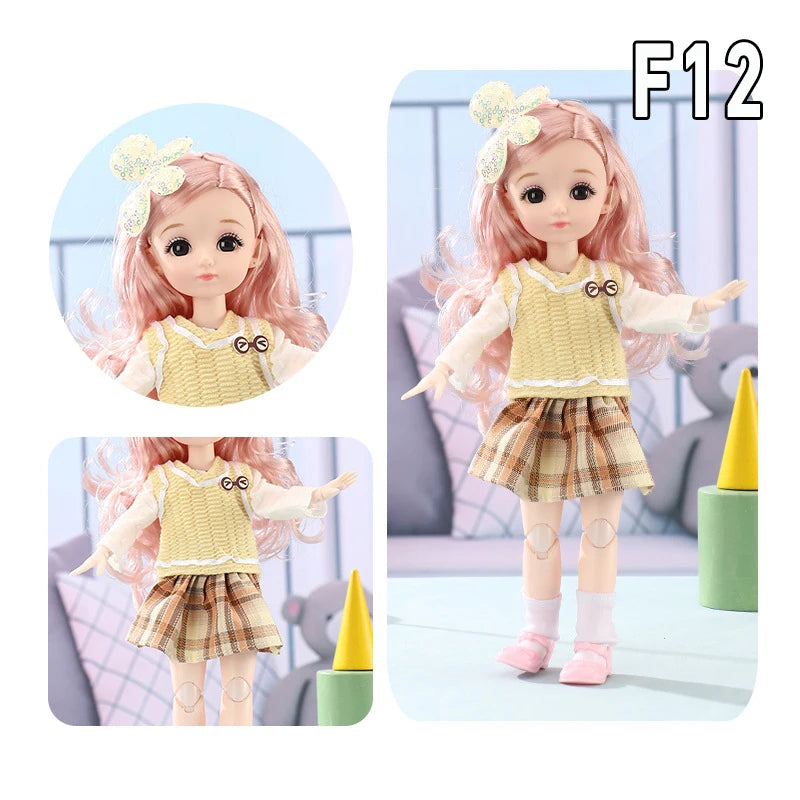 12 Inch 30cm 1/6 Girl Bjd Dolls with Clothes Skirt Hat Headdress Dress Up DIY Toys Dollhouse