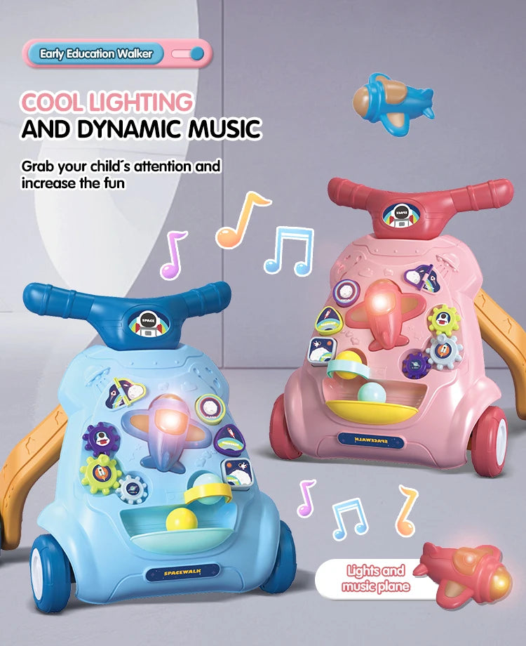 Toddler Toys Hand Push Music Walker Early Educational Electric Lighting Trolley