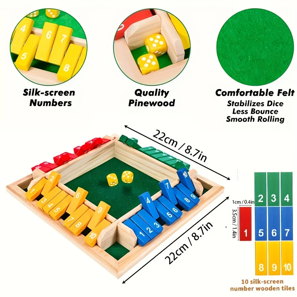 Classic 4 Sided Wooden Board Game With 2 Dice And Shut-The-Box