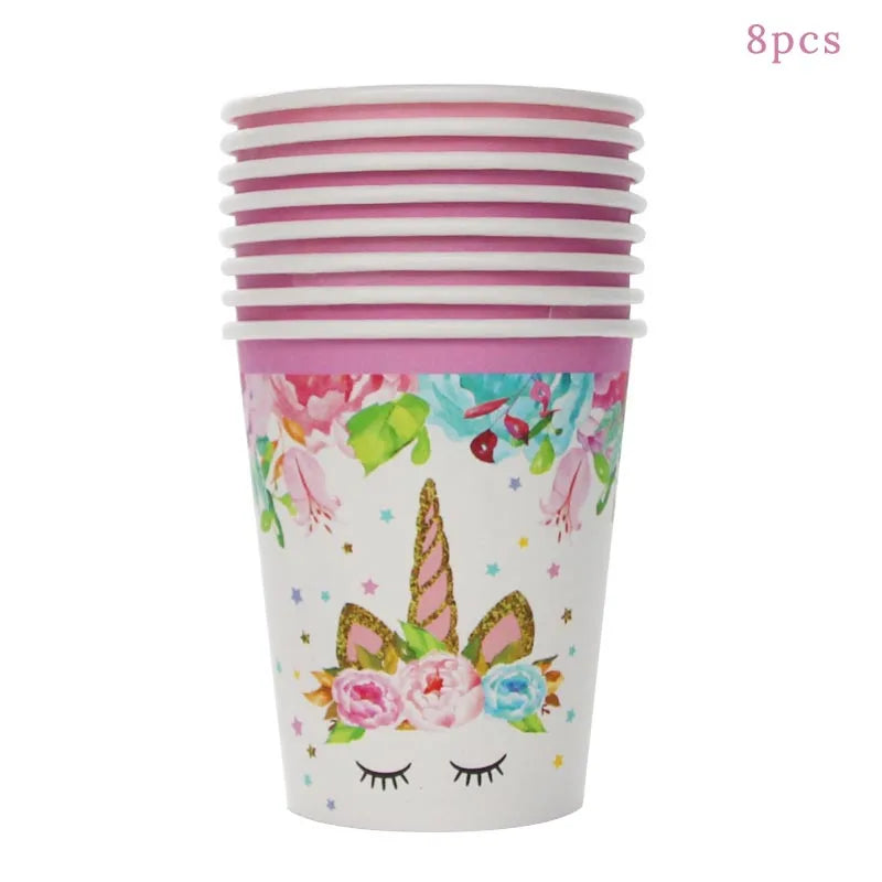 Unicorn Plate Napkin Cups Unicorn Party Supplies Balloons Kids Birthday Party Decoration Baby Shower Girl Kid Birthday Supplies