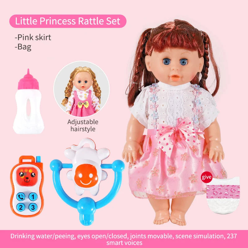 Simulation Doll Can Talk and Blink, Intelligent Sound, Feeding Baby, Soothing Sleep Doll