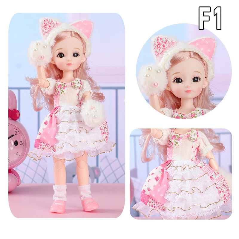 12 Inch 30cm 1/6 Girl Bjd Dolls with Clothes Skirt Hat Headdress Dress Up DIY Toys Dollhouse