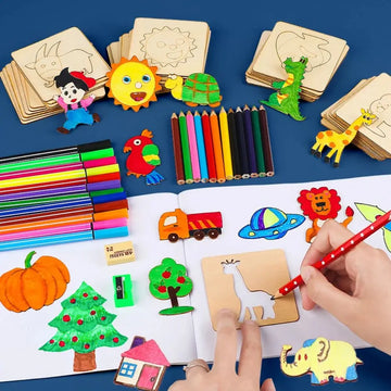 Montessori Kids Drawing Toys Wooden Painting Stencils Template Craft Toys
