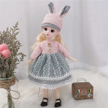 30cm Bjd Doll 12 Moveable Joints 1/6 Girl's Dress 3D Brown Eyes Toy