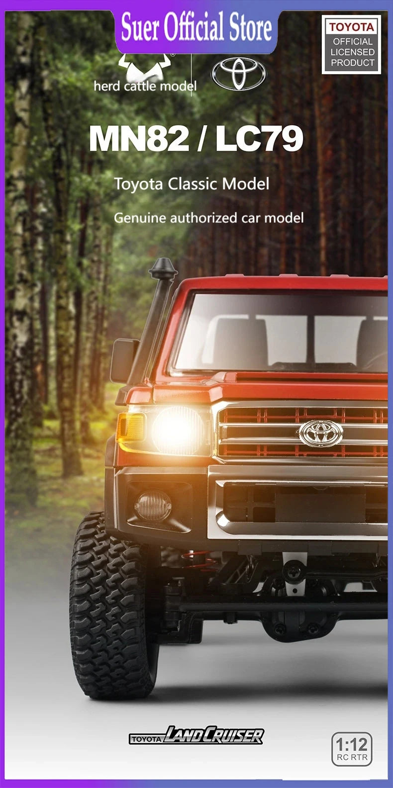 MN82 1:12 Retro with LED Lights, Full Scale Analog LC79, Four-wheel RC Car