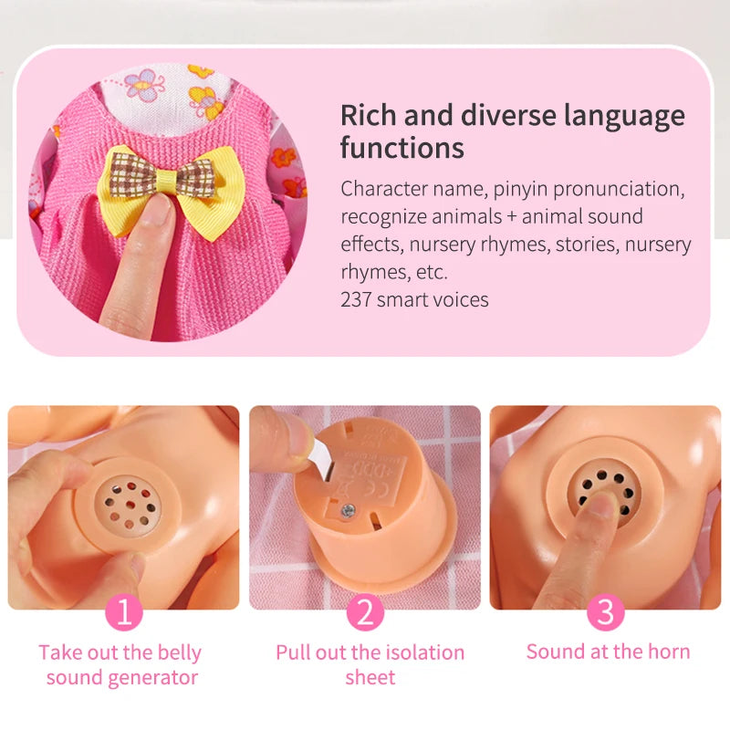Simulation Doll Can Talk and Blink, Intelligent Sound, Feeding Baby, Soothing Sleep Doll
