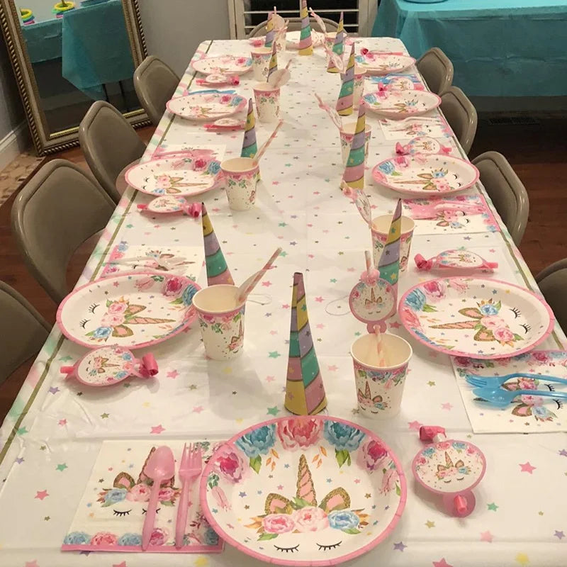 Unicorn Plate Napkin Cups Unicorn Party Supplies Balloons Kids Birthday Party Decoration Baby Shower Girl Kid Birthday Supplies