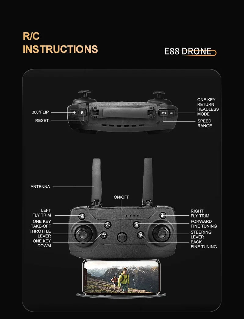 Professional mini remote control drone with E88 4k HD aerial camera
