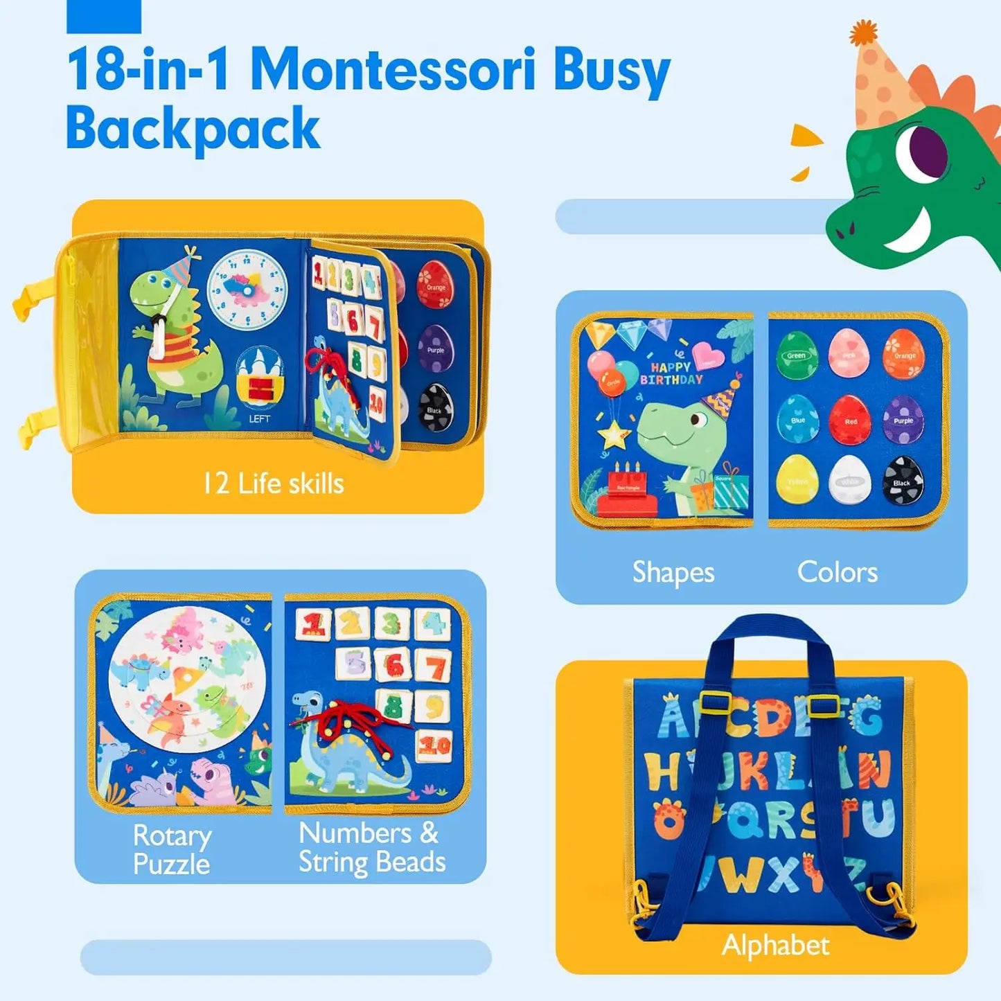 Toddler Busy Board Montessori Toys Learning Educational Activities Travel Toy Dinosaur