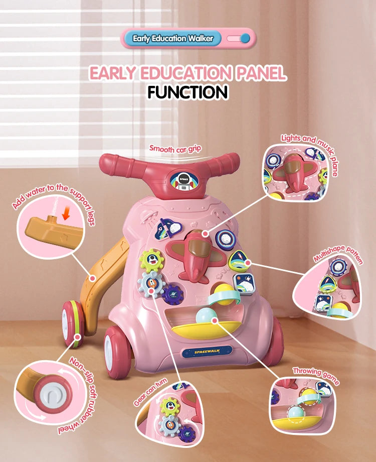 Toddler Toys Hand Push Music Walker Early Educational Electric Lighting Trolley