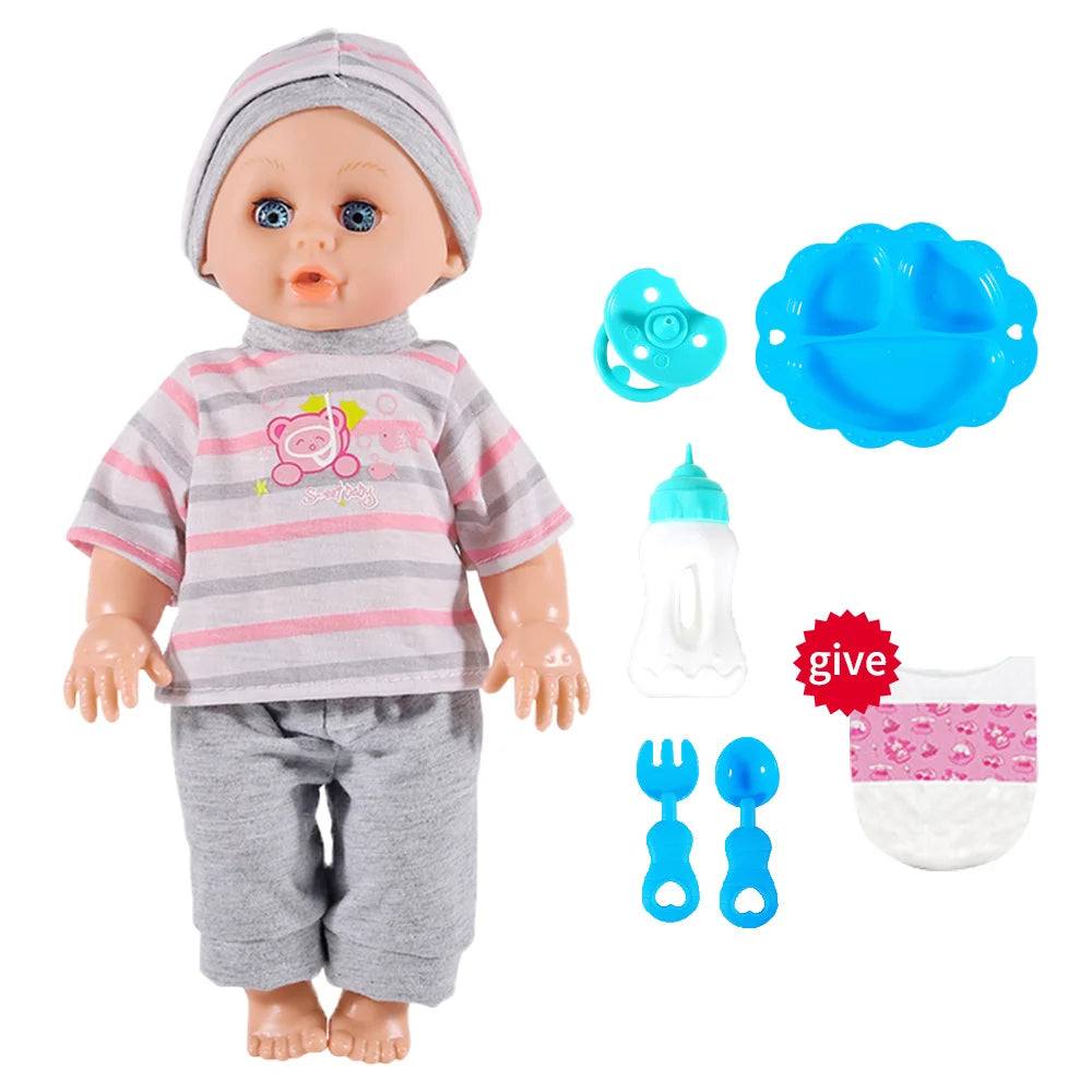Simulation Doll Can Talk and Blink, Intelligent Sound, Feeding Baby, Soothing Sleep Doll