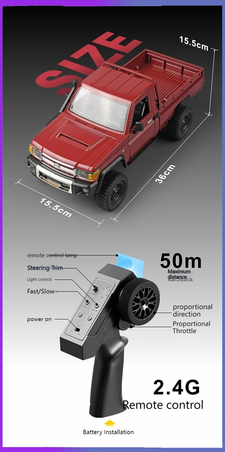 MN82 1:12 Retro with LED Lights, Full Scale Analog LC79, Four-wheel RC Car