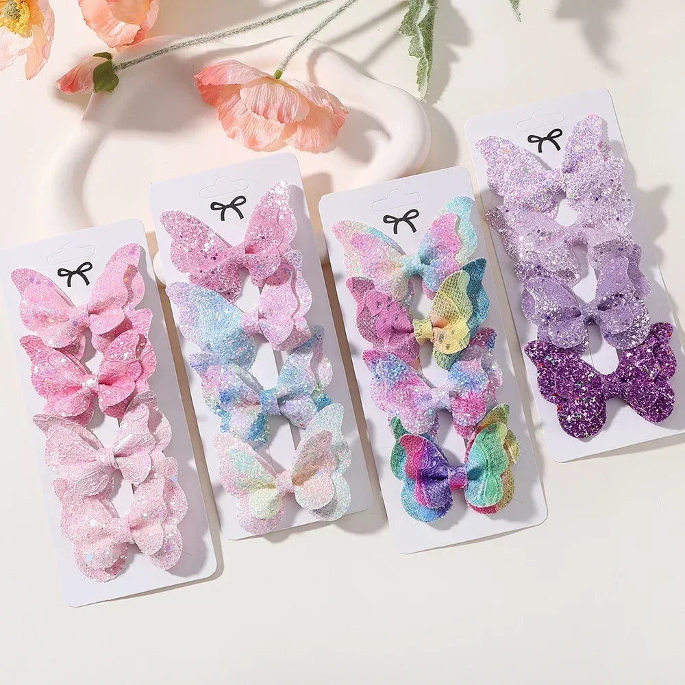 2/4/5Pcs Girls Cute Sequins Double Butterfly Hair Clip Bow Hairpins DIY Headwear Bow Decor Hairgrip Toddler Hair Accessories