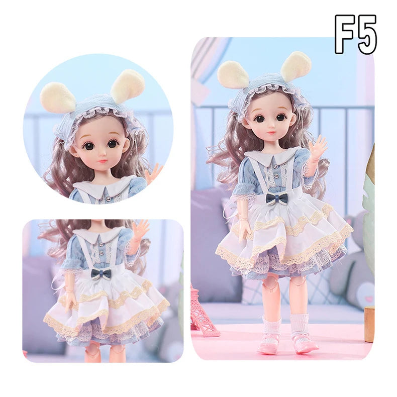 12 Inch 30cm 1/6 Girl Bjd Dolls with Clothes Skirt Hat Headdress Dress Up DIY Toys Dollhouse